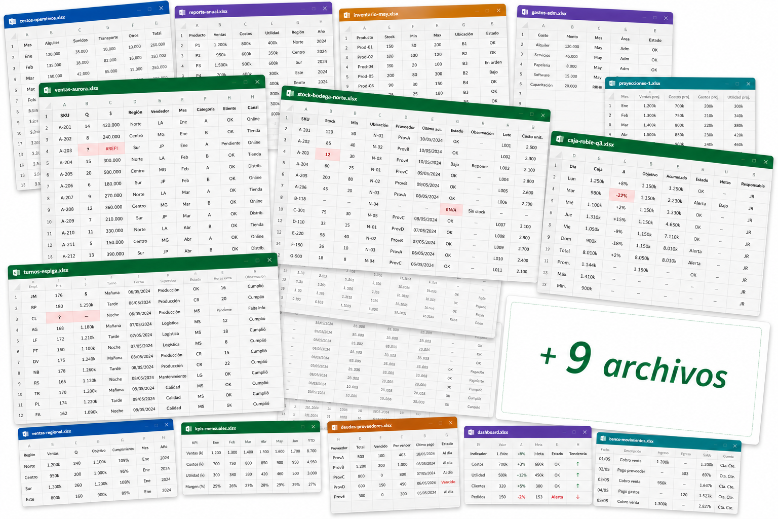 Pila de planillas Excel dispersas